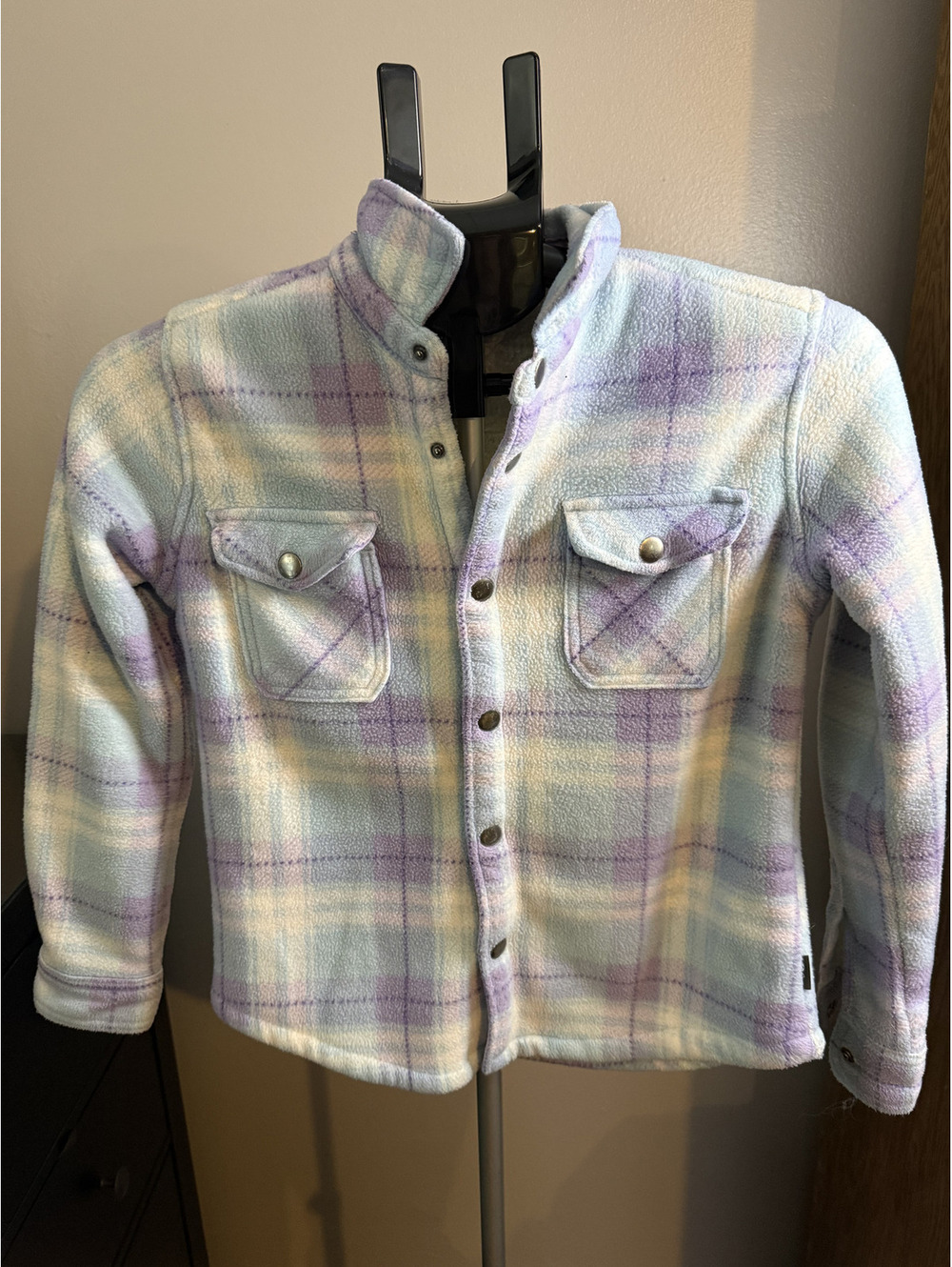 Eddie Bauer Kids 10/12 Pastel Plaid Fleece Shacket Snap Front